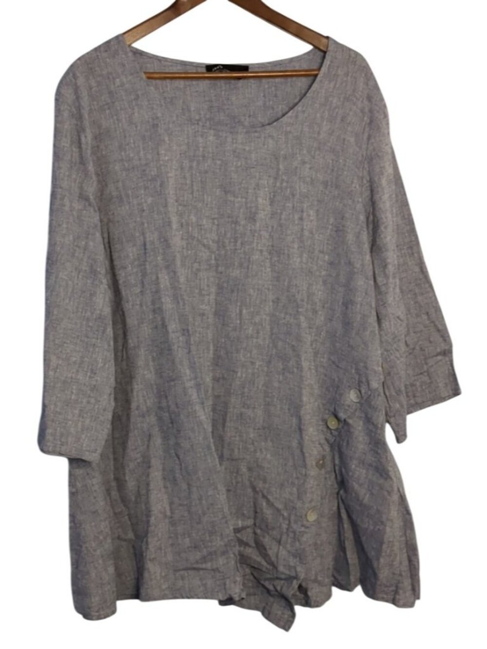 JNY Jones New York Womens Blue Tunic Top Linen Blend Asymmetric Buttons Relaxed